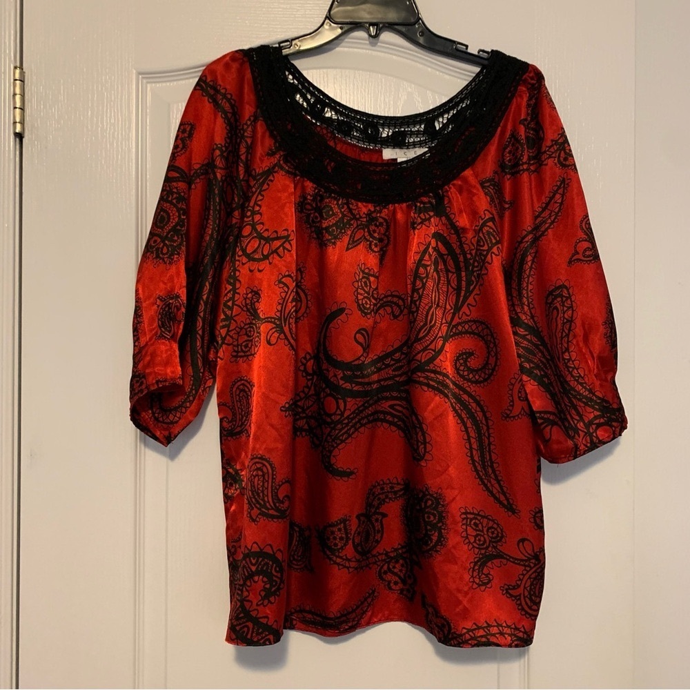I.C.E. Peasant Blouse Red and Black Sz 16